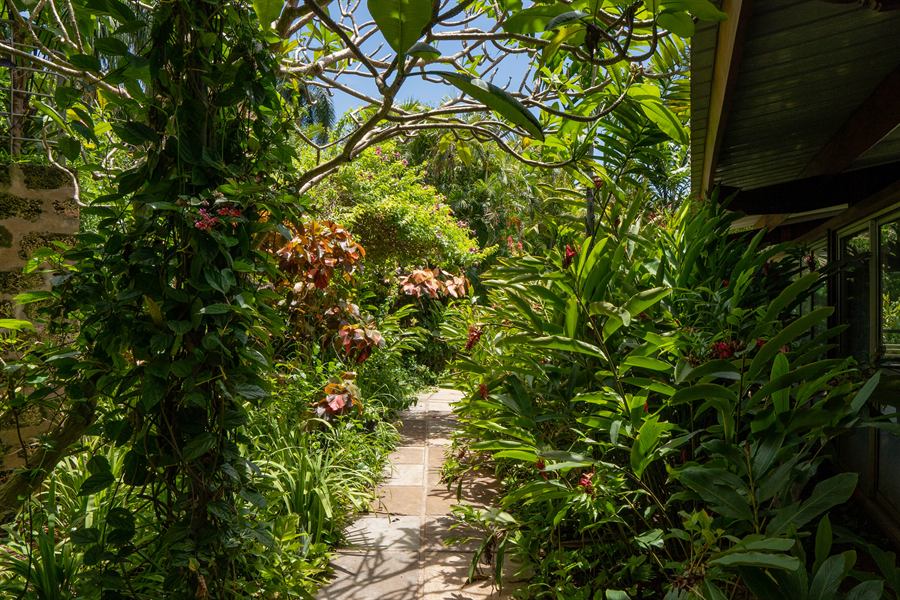 A garden path running beside one of the residences